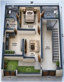 Silver Villa ground floor, perspective view